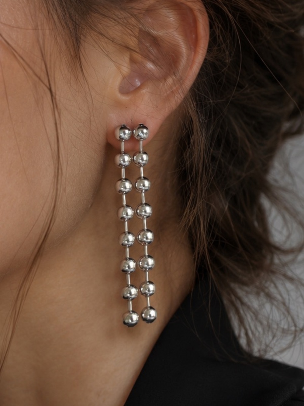 Silver Beaded Drop Earrings - Elegant Women Jewelry